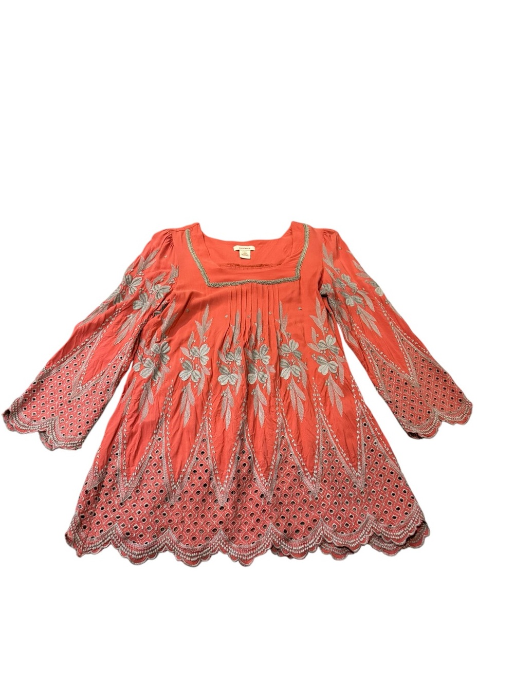 Sundance Coral-Pink Floral Embroidered Tunic top Rare Find Medium